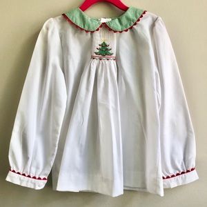 Orient Expressed | NWT Smocked Pan Collar Christmas Tree Holiday Top